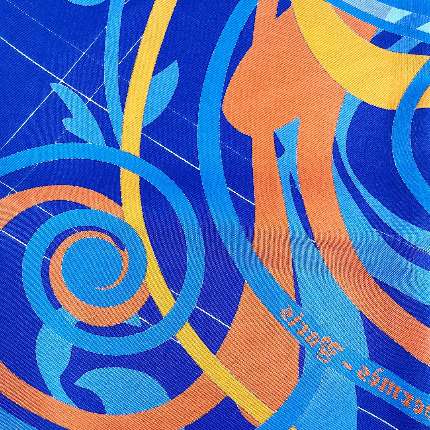 Hermès Blue Multicolor Silk Carré Scarf with Abstract Motif