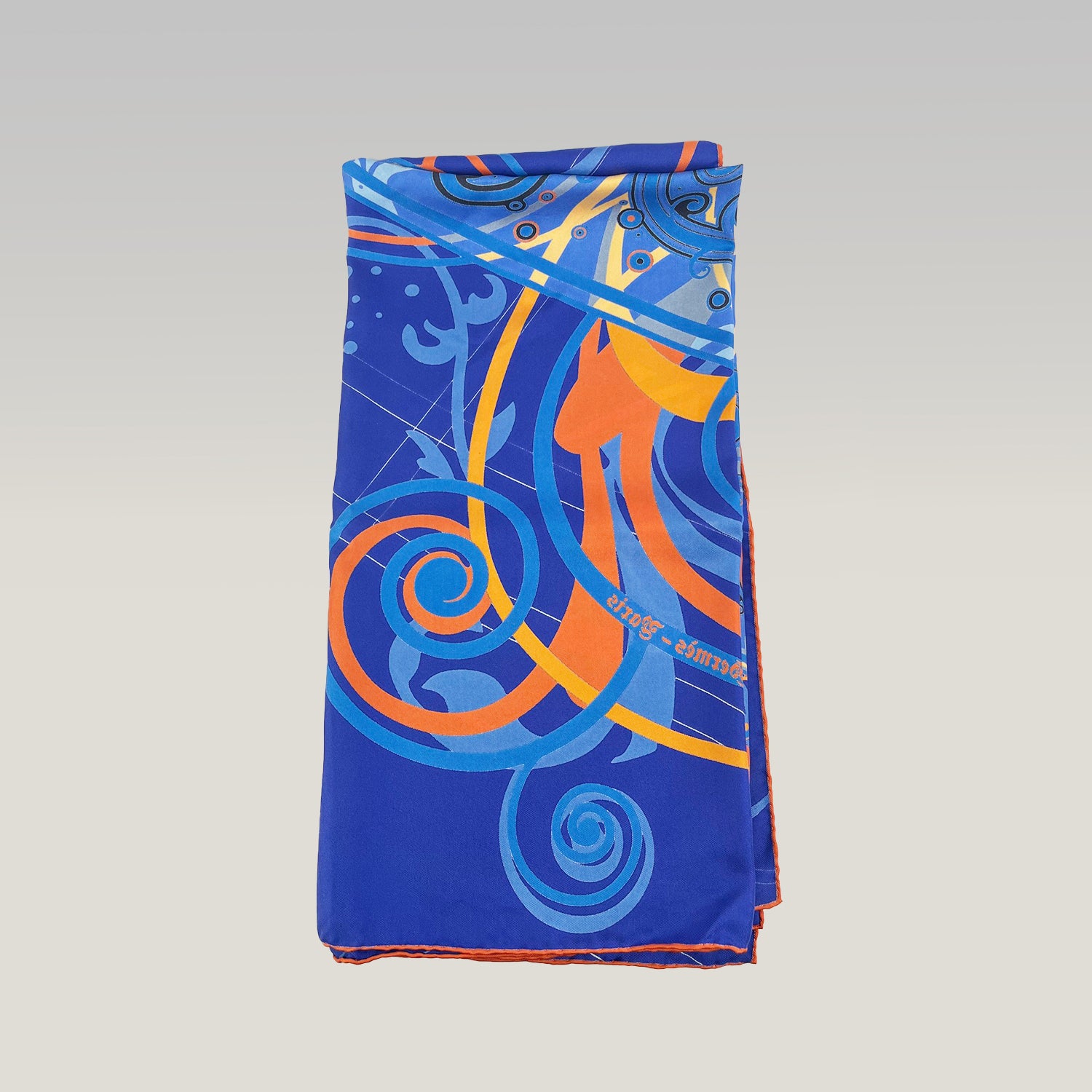 Hermès Blue Multicolor Silk Carré Scarf with Abstract Motif