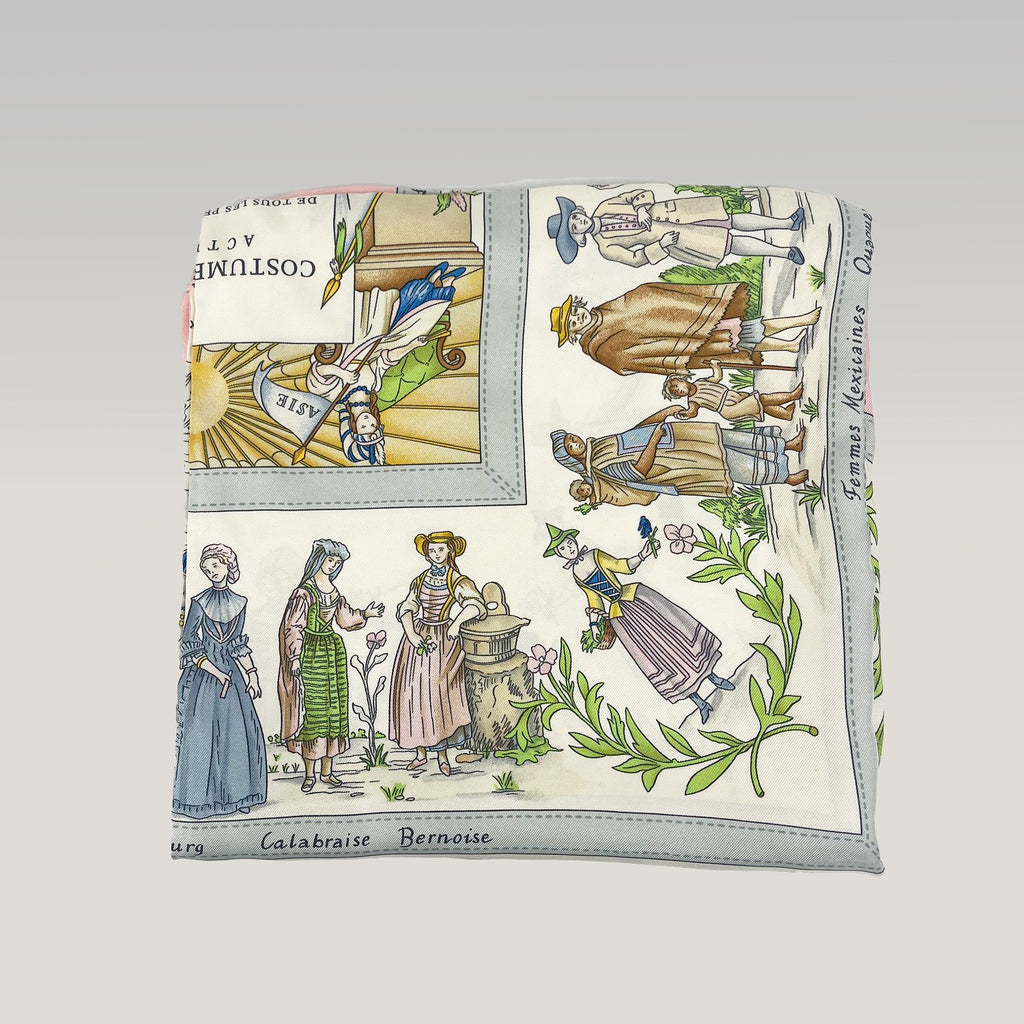 Hermès Carré 90 "Costumes Civils" Multicolor Silk Scarf