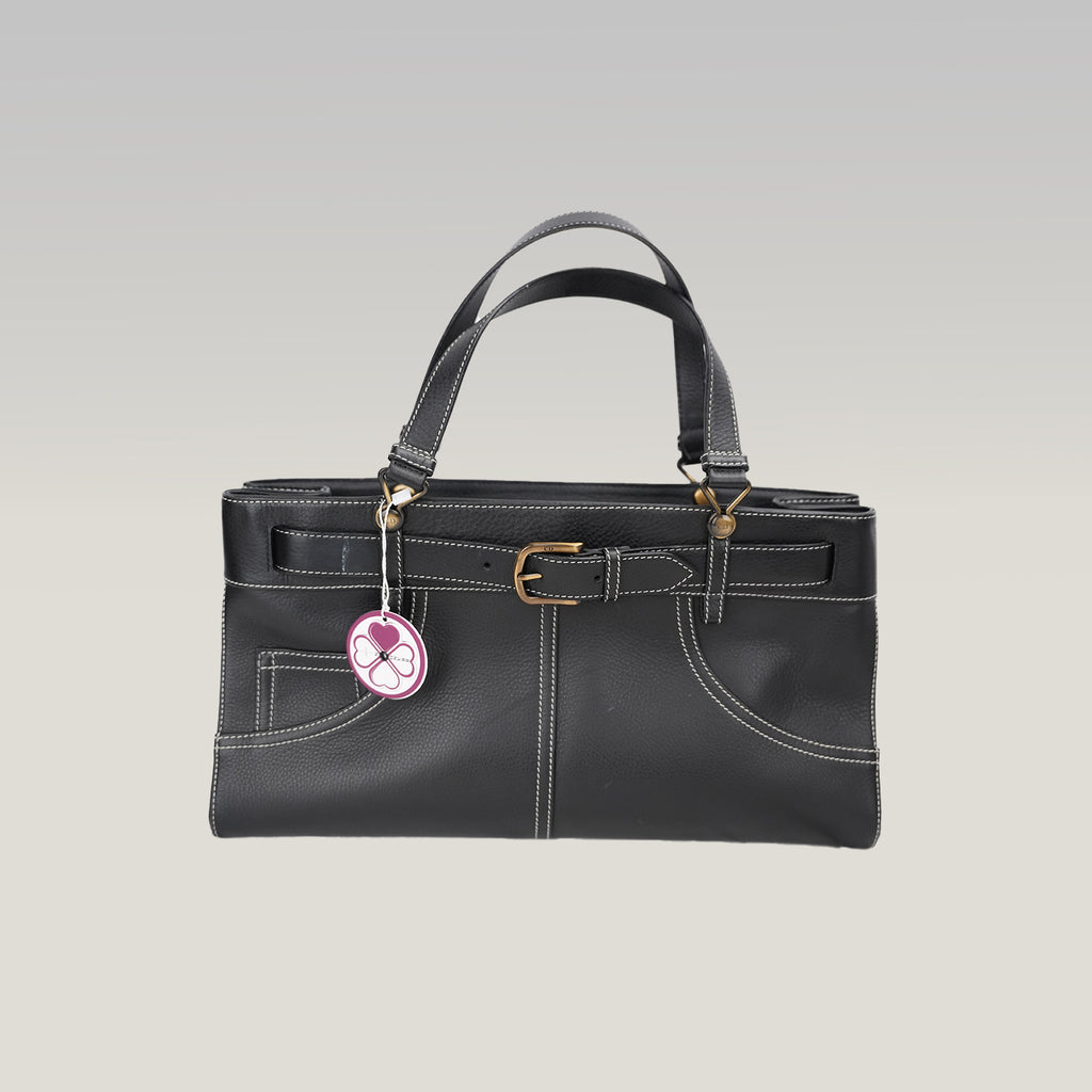 Christian Dior Vintage Tote Orizzontale in Pelle Nera con Cintura