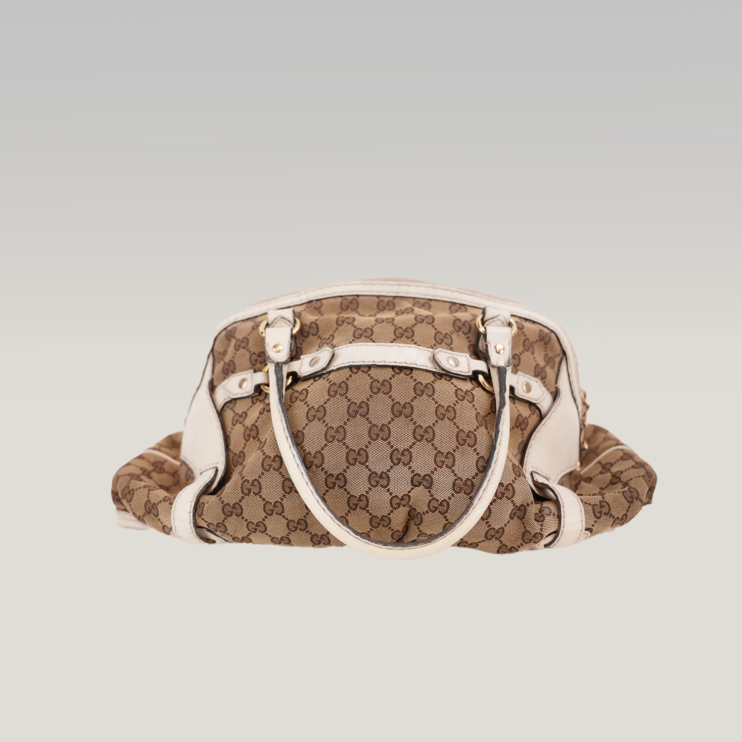 Gucci Borsa a Spalla Grande Vintage in Tela GG Beige e Pelle Bianca