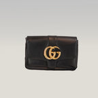 Gucci Arli Borsa a Tracolla in Pelle Nera con Logo Doppia G Dorato