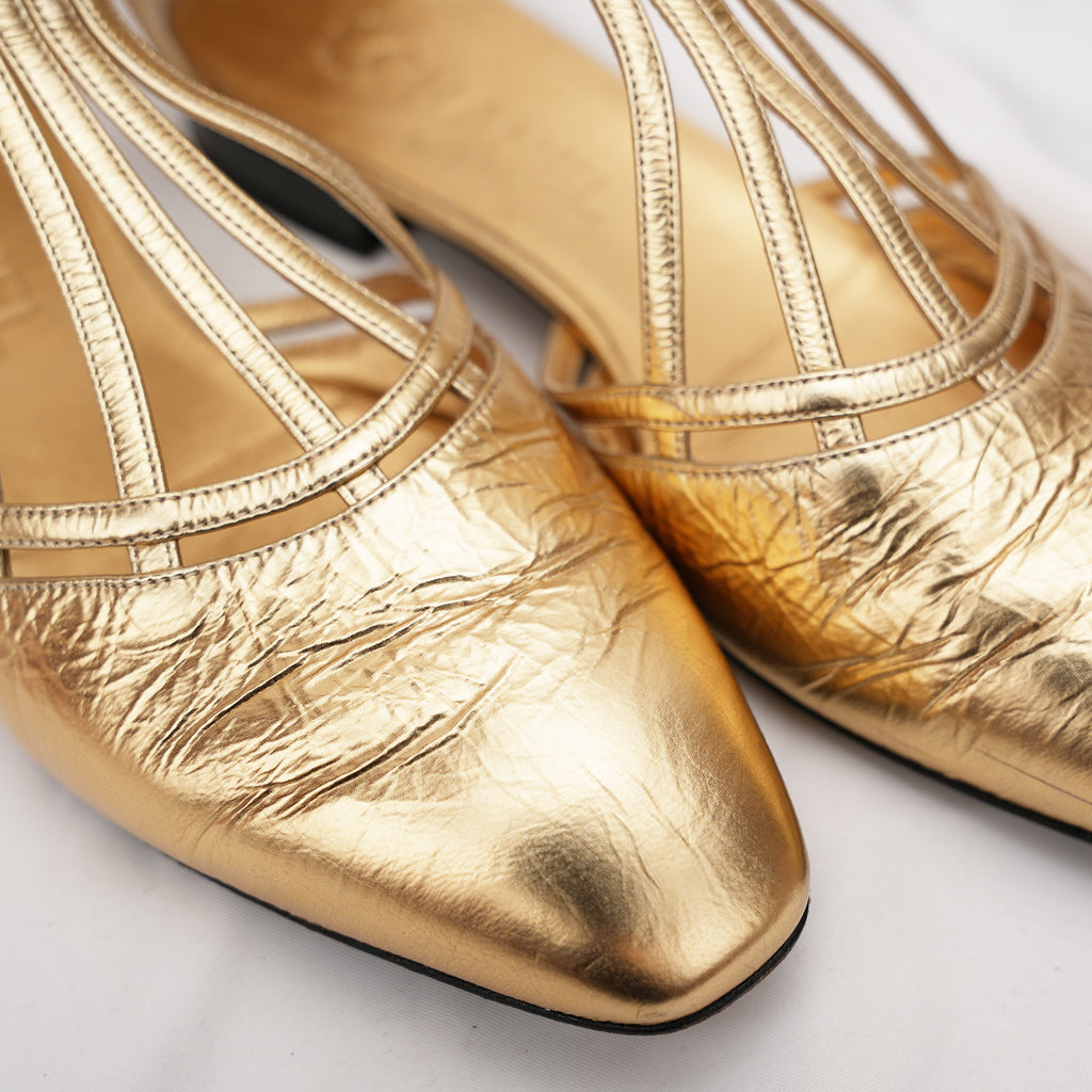 Ballerine Donna Oro Metallizzato con Cinturino alla Caviglia