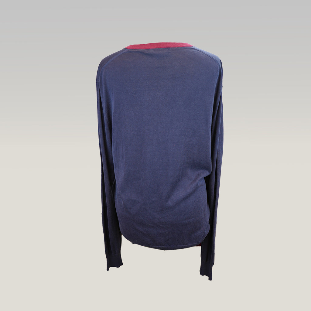 Burberry London Maglia Donna Blu Navy in Seta e Cotone Pullover Scollo V Elegante