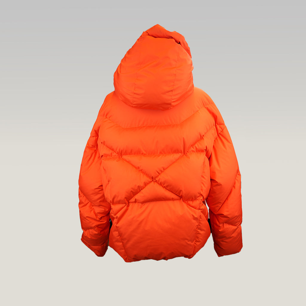 Khrisjoy Piumino Donna Arancione Oversize con Cappuccio Giacca Imbottita Duck Down Made in Italy