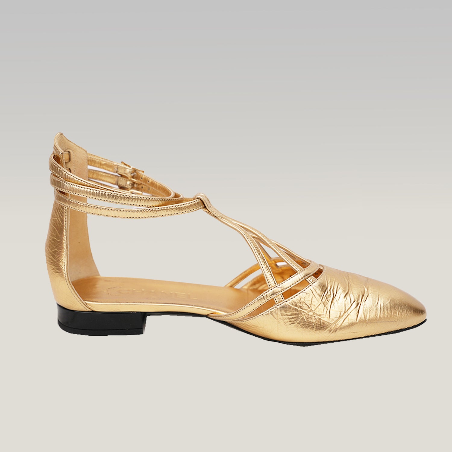 Ballerine Donna Oro Metallizzato con Cinturino alla Caviglia