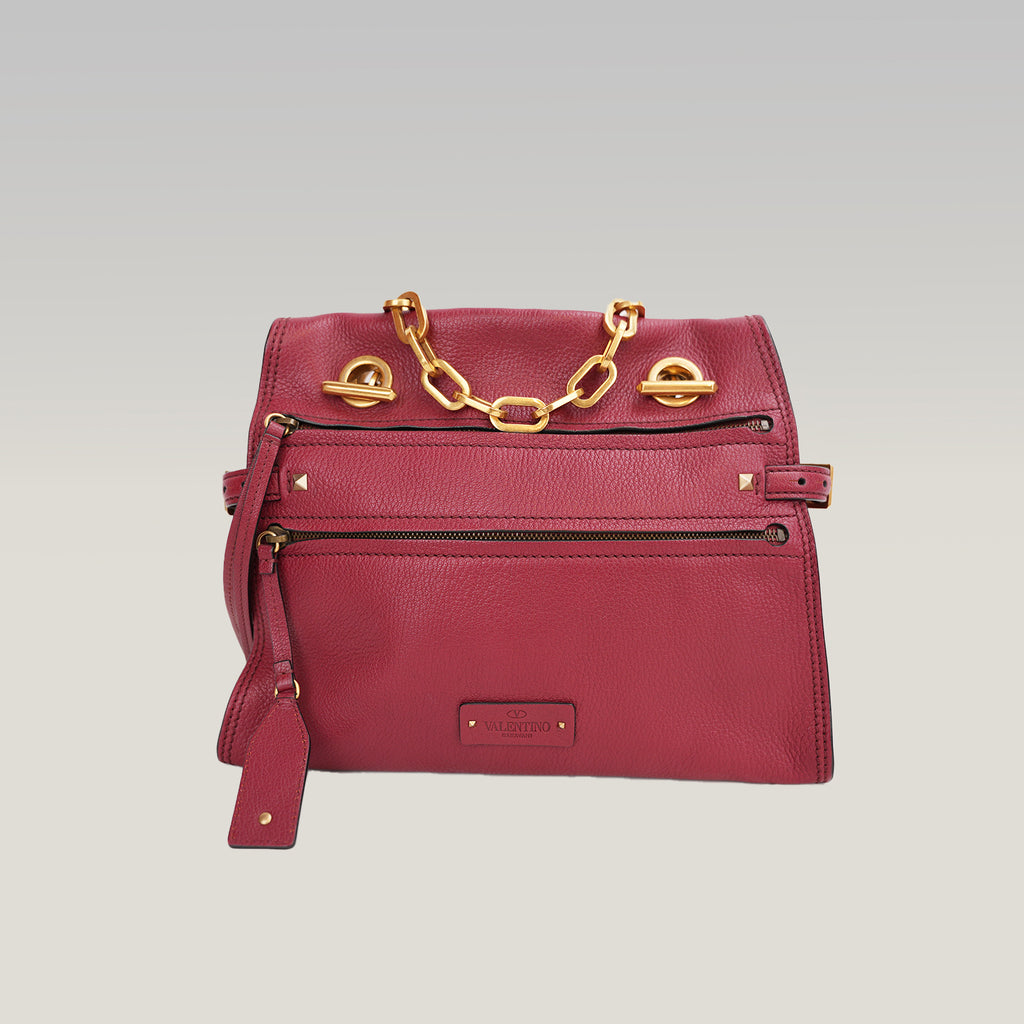 Valentino Garavani Rockstud Chain Shoulder Bag Pink Leather Crossbody Bag