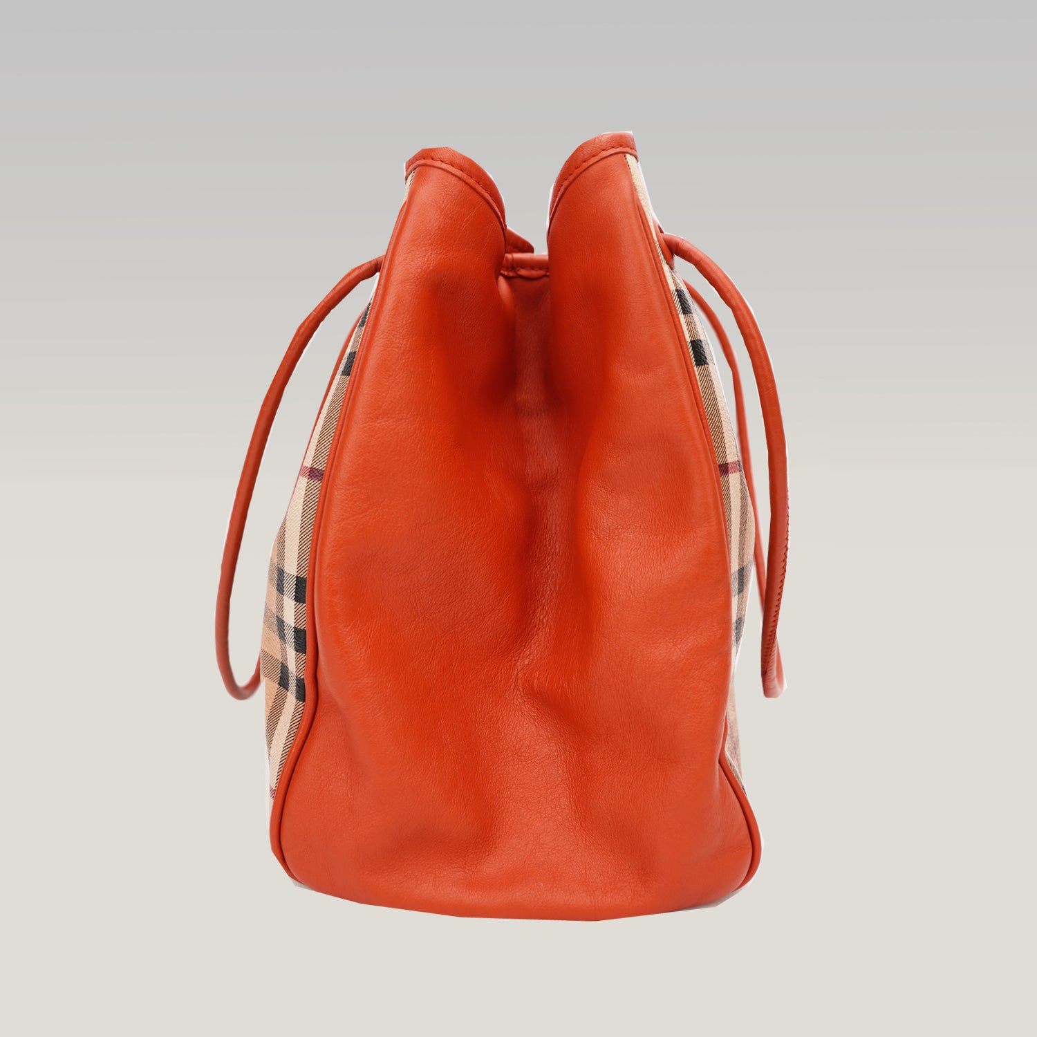 Burberry Borsa a Spalla Nova Check Beige con Dettagli Arancioni in Pelle