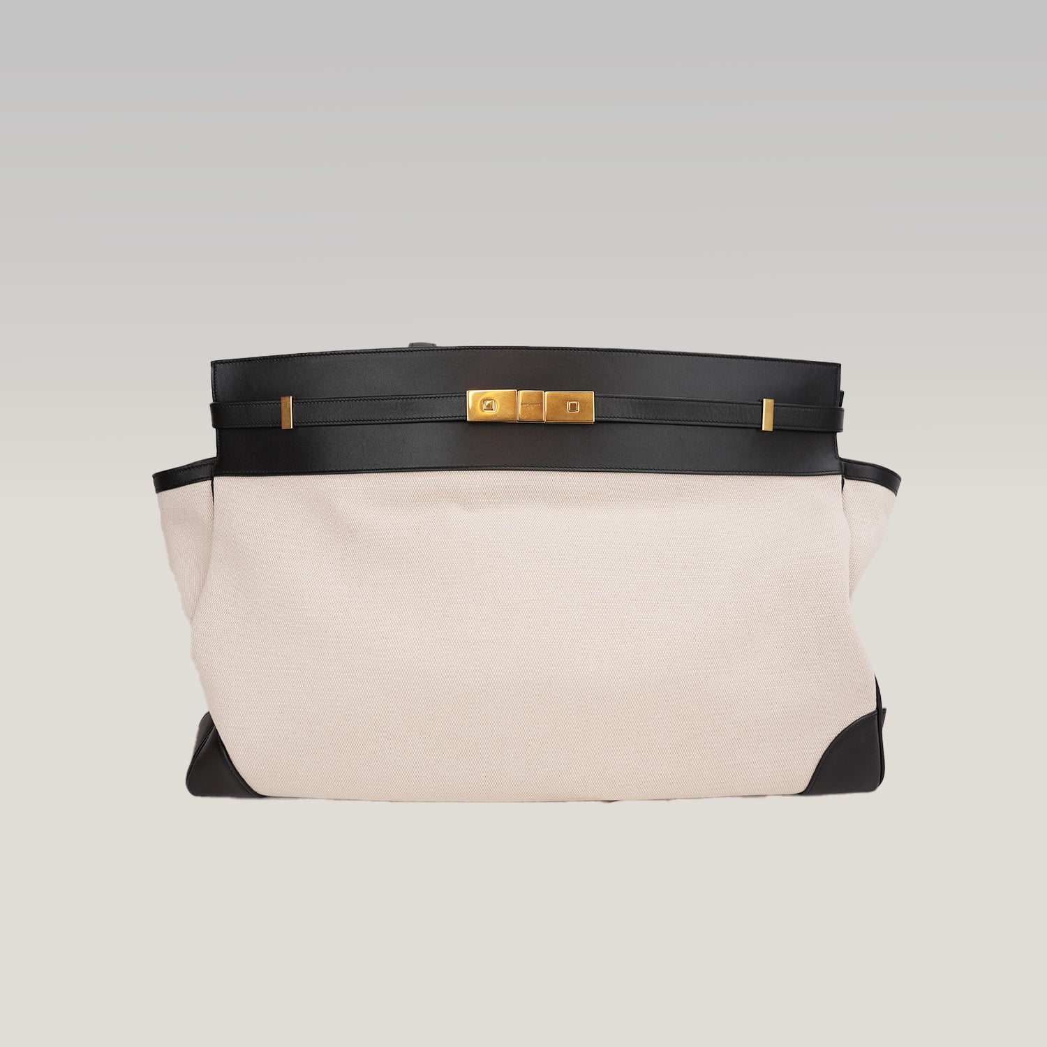Saint Laurent Manhattan Large Shopping Tote White Canvas Black Leather Trim Shoulder Bag