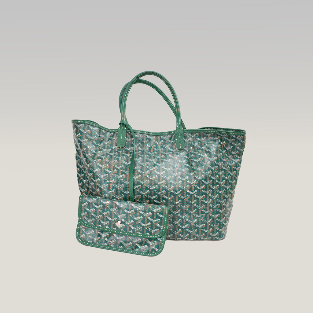 Goyard Saint Louis Tote Bag Verde in Tela Goyardine con Finiture in Pelle e Pochette Coordinata