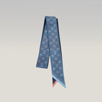 Louis Vuitton Bandeau Silk Scarf Blue Pink Monogram Travel Print Twilly