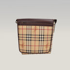 Burberry Vintage Nova Check Messenger Bag Beige Canvas & Brown Leather Crossbody Bag