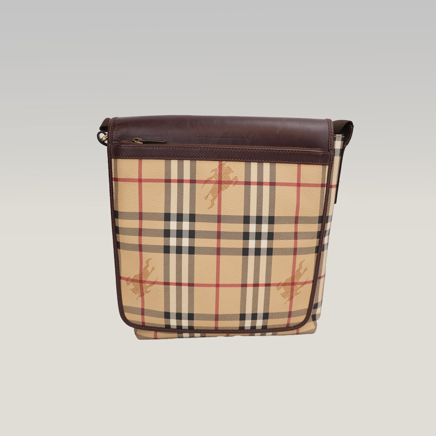 Burberry Vintage Nova Check Messenger Bag Beige Canvas & Brown Leather Crossbody Bag