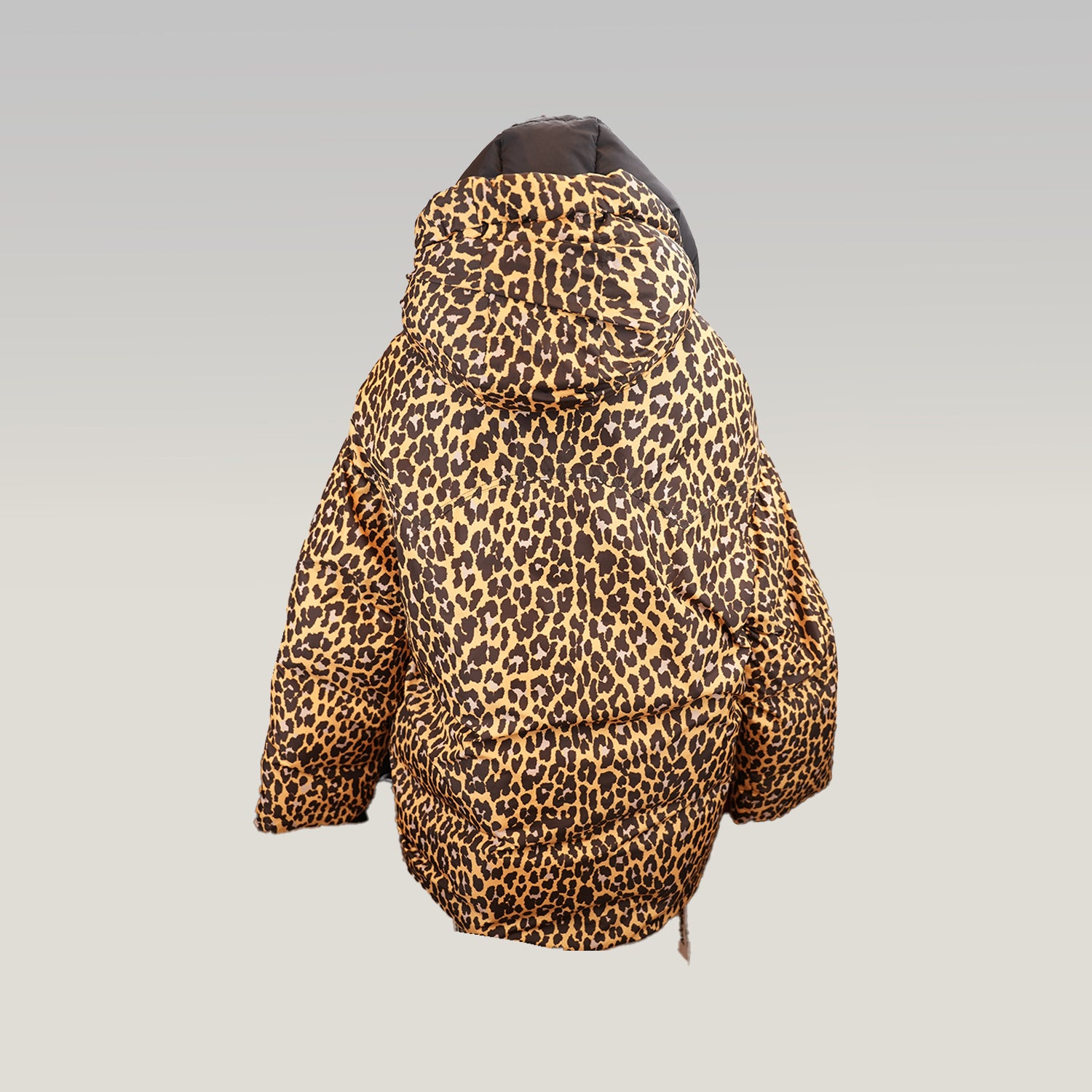 Khrisjoy Piumino Donna Leopardato Taglia S Oversize con Cappuccio Giacca Animalier Made in Italy