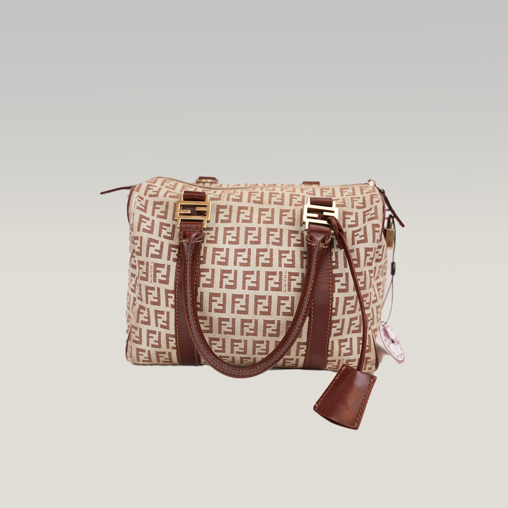 Fendi Zucchino Boston Bag Vintage in Tela Monogram e Pelle Marrone