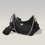 Prada Mini Hobo in Nylon Nero con Pouch e Tracolla
