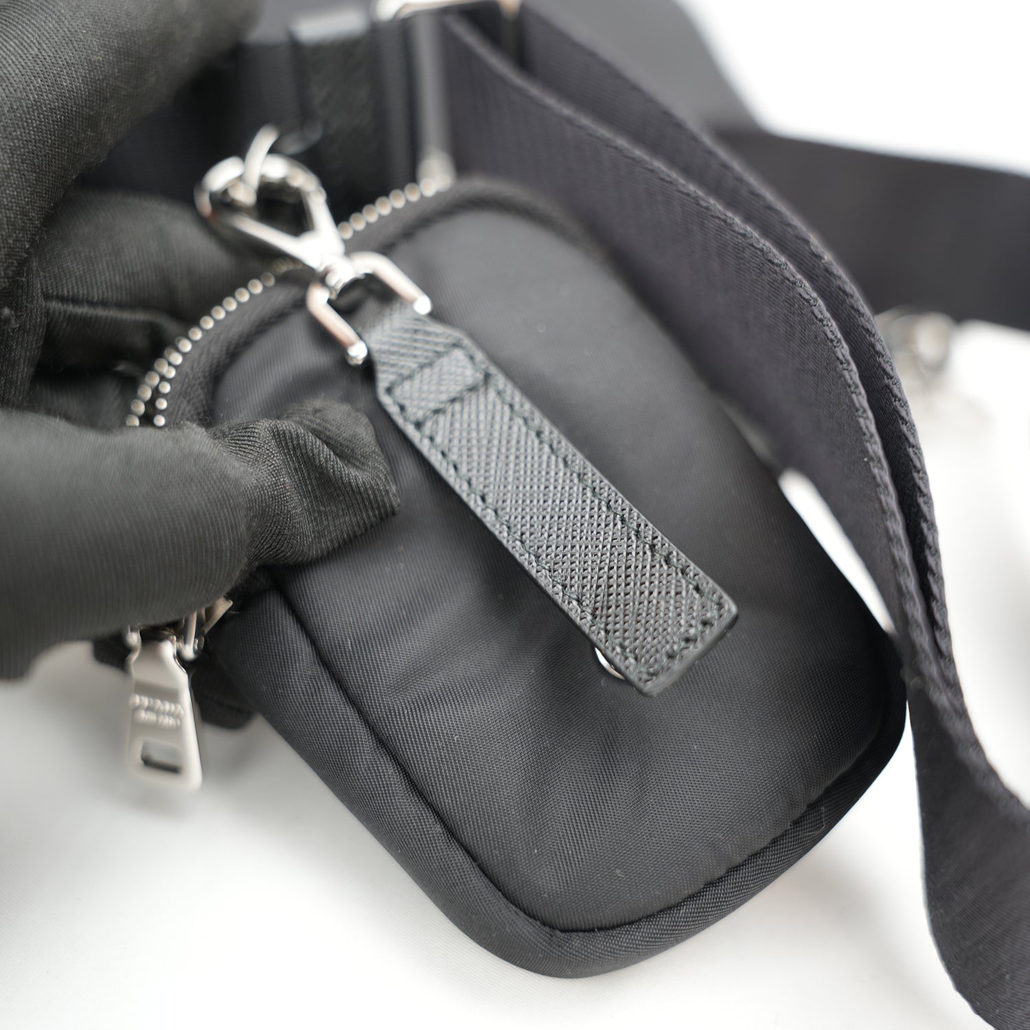 Prada Mini Hobo in Nylon Nero con Pouch e Tracolla