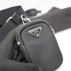 Prada Mini Hobo in Nylon Nero con Pouch e Tracolla