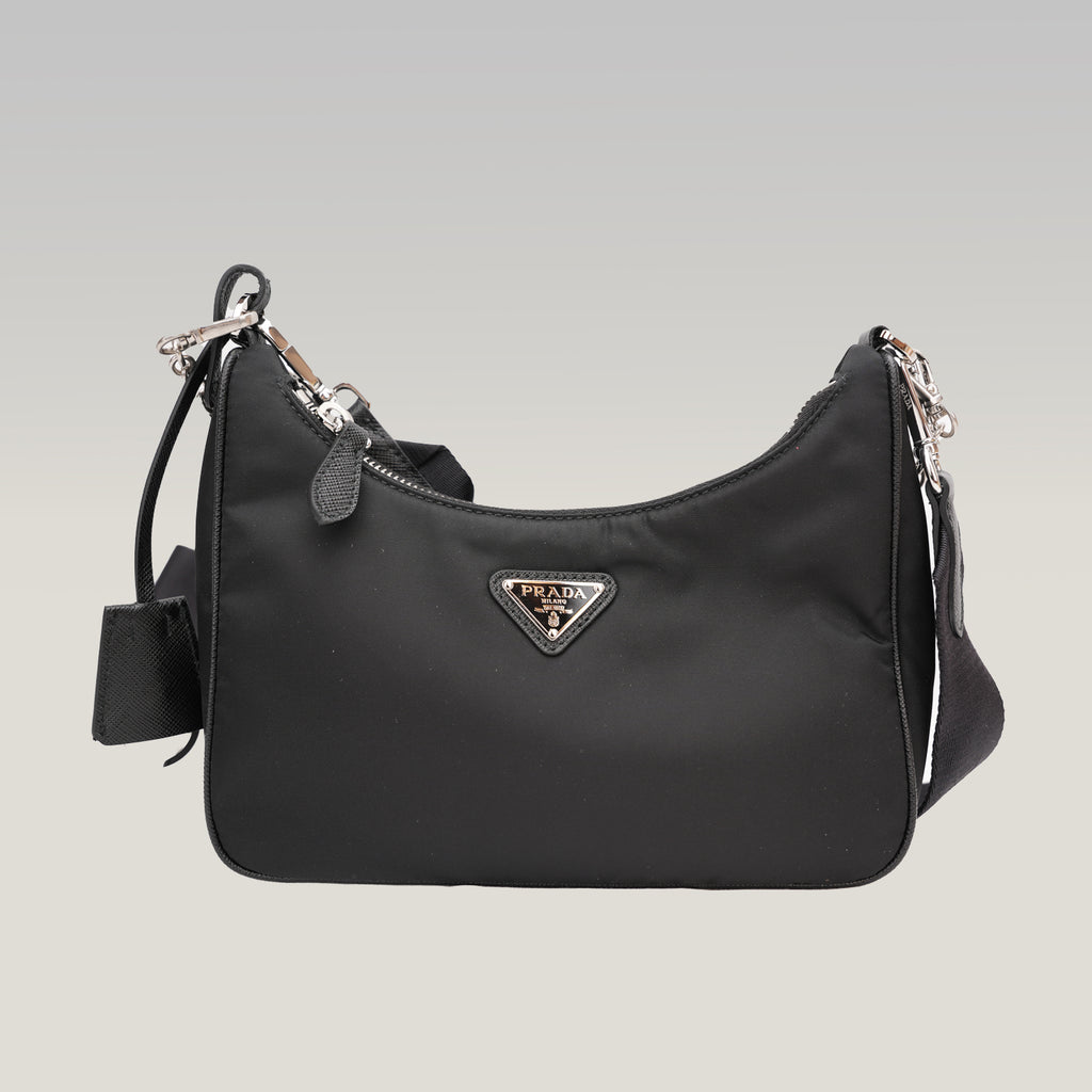 Prada Mini Hobo in Nylon Nero con Pouch e Tracolla