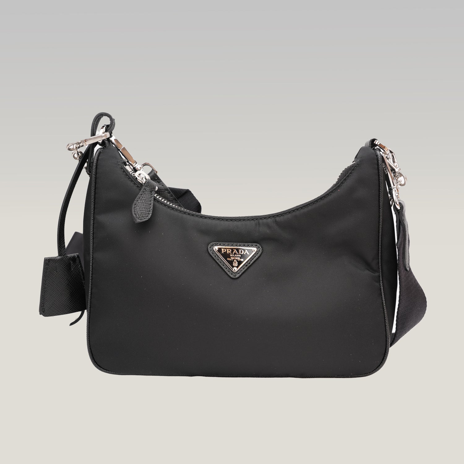 Prada Mini Hobo in Nylon Nero con Pouch e Tracolla
