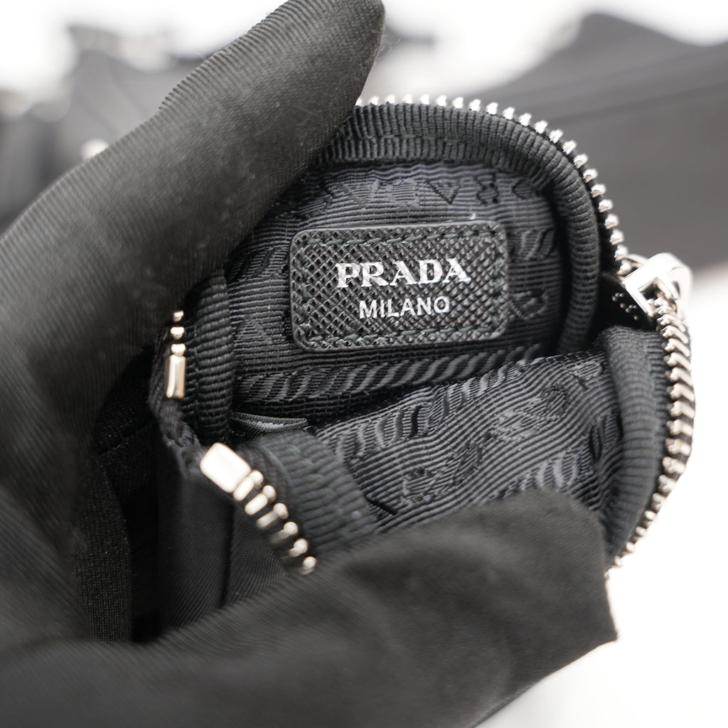 Prada Mini Hobo in Nylon Nero con Pouch e Tracolla