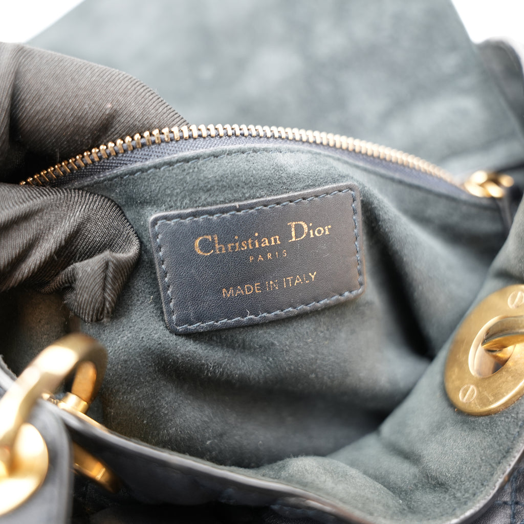 Dior Lady Dior Media Borsa Cannage in Pelle Nera