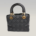 Dior Lady Dior Media Borsa Cannage in Pelle Nera