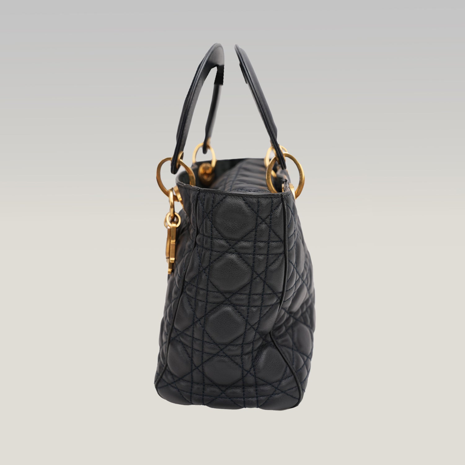 Dior Lady Dior Media Borsa Cannage in Pelle Nera