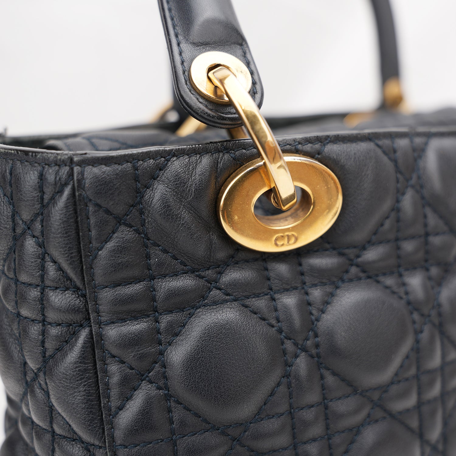 Dior Lady Dior Media Borsa Cannage in Pelle Nera