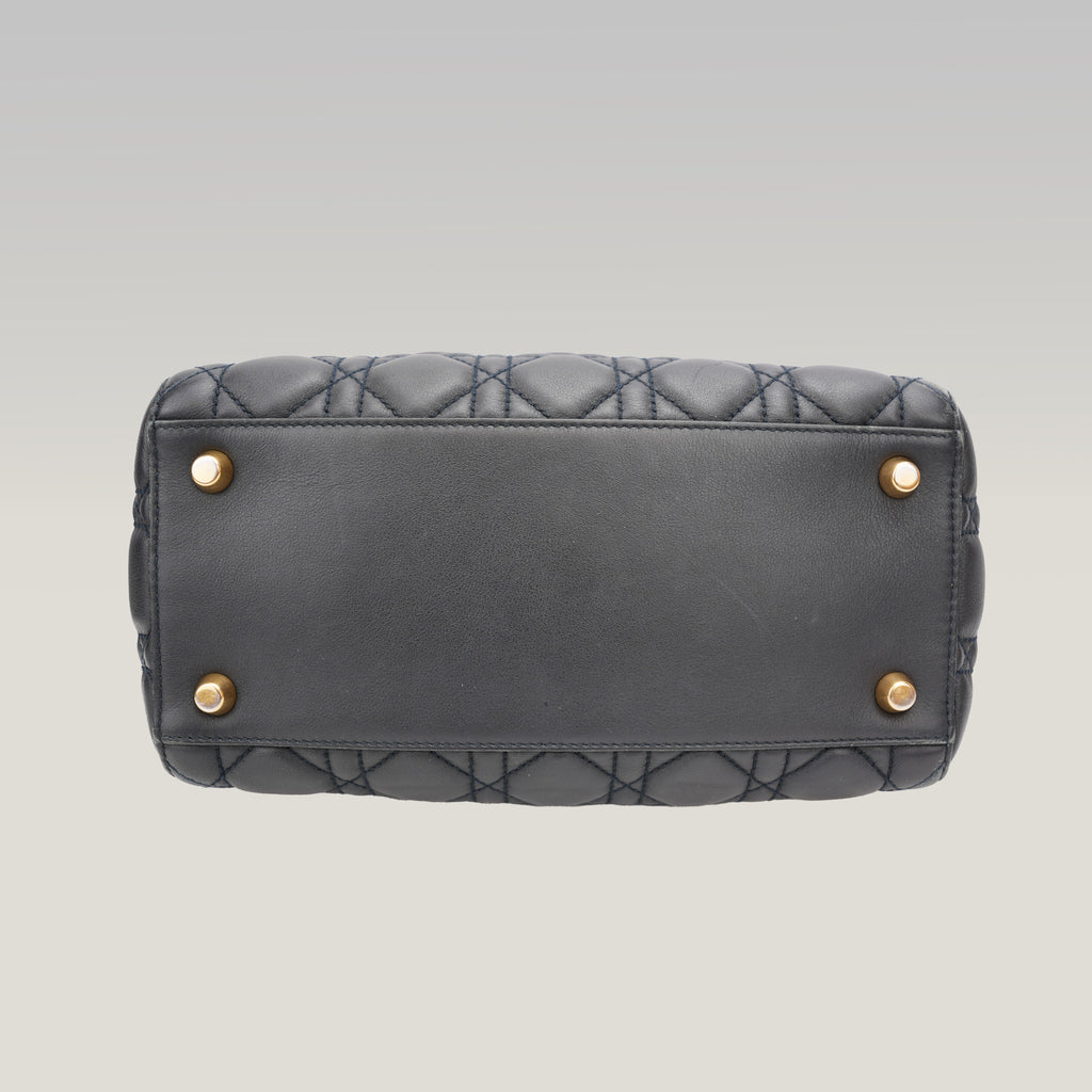 Dior Lady Dior Media Borsa Cannage in Pelle Nera