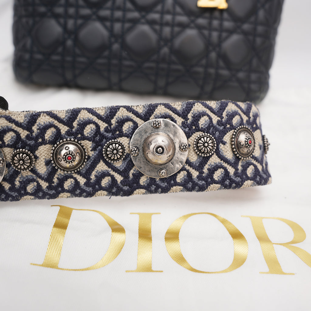 Dior Lady Dior Media Borsa Cannage in Pelle Nera