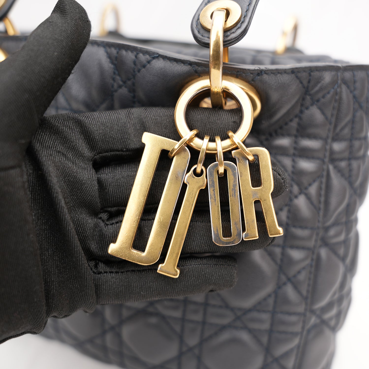 Dior Lady Dior Media Borsa Cannage in Pelle Nera
