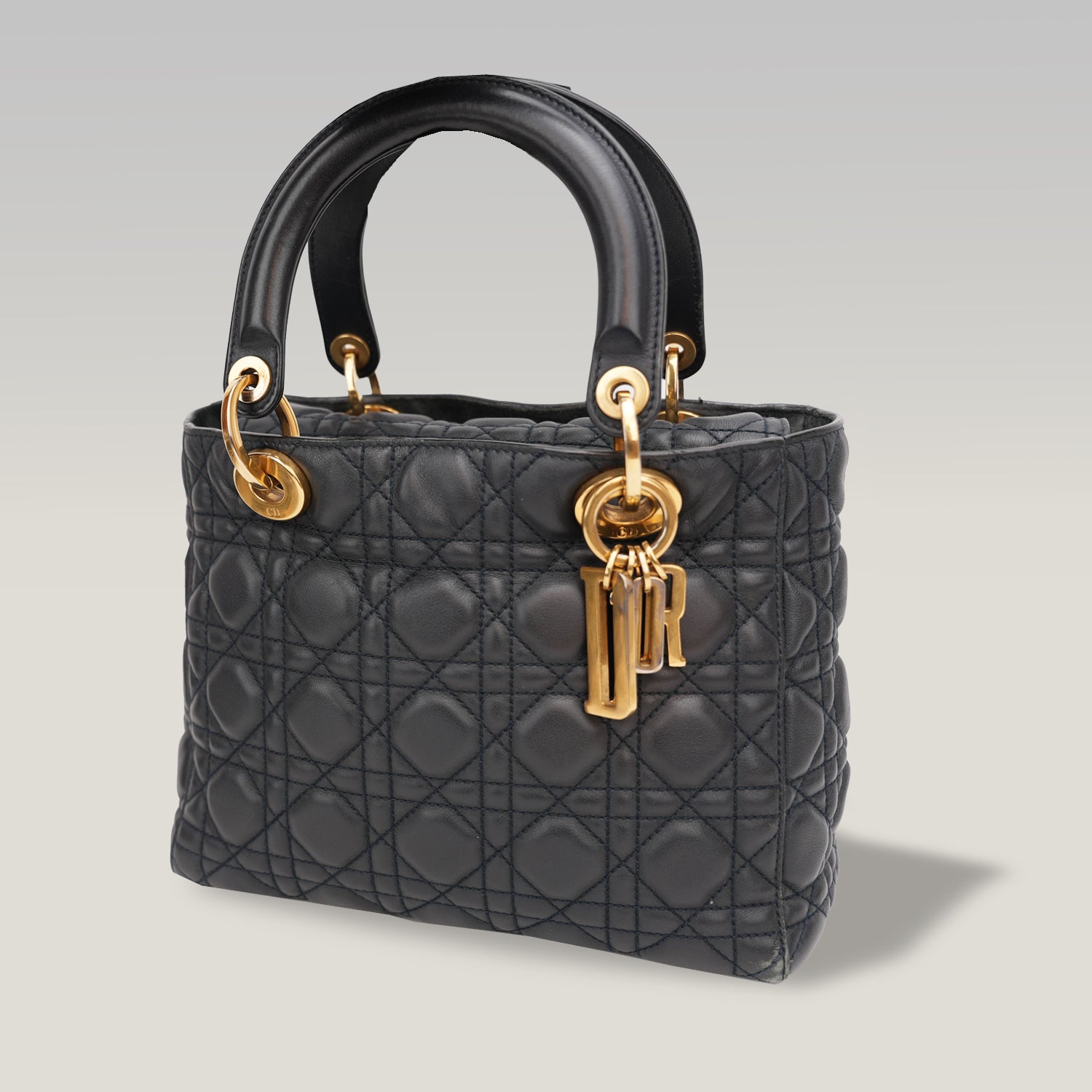 Dior Lady Dior Media Borsa Cannage in Pelle Nera
