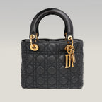 Dior Lady Dior Media Borsa Cannage in Pelle Nera