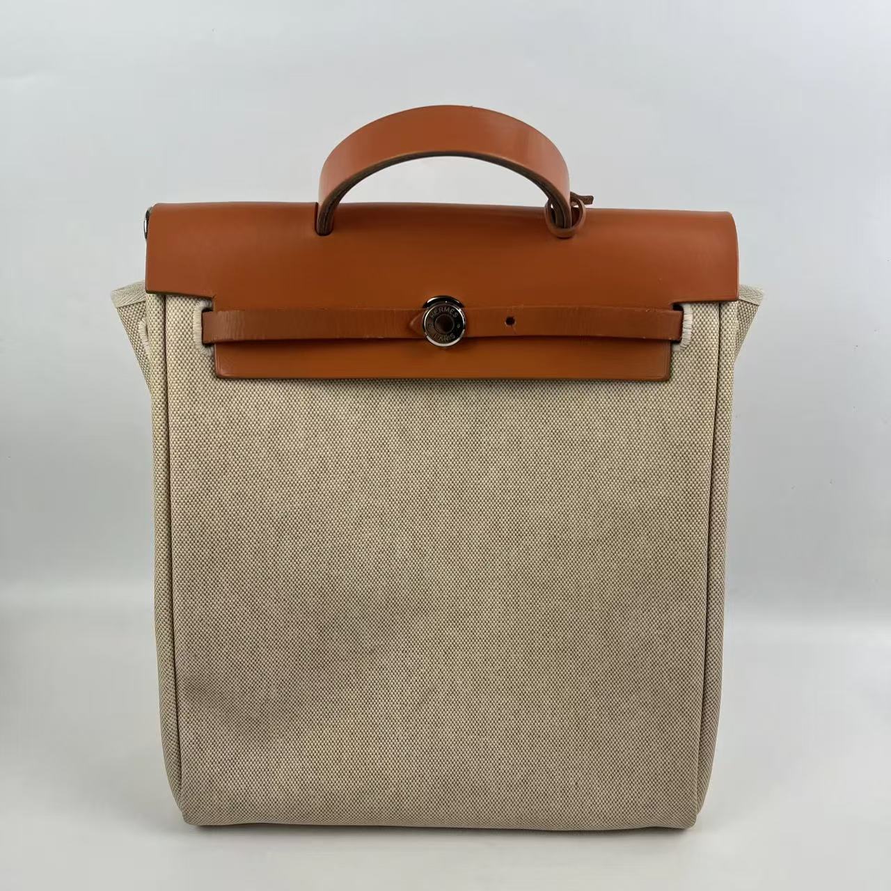 Hermès Herbag 30 Zaino in Tela Beige e Pelle