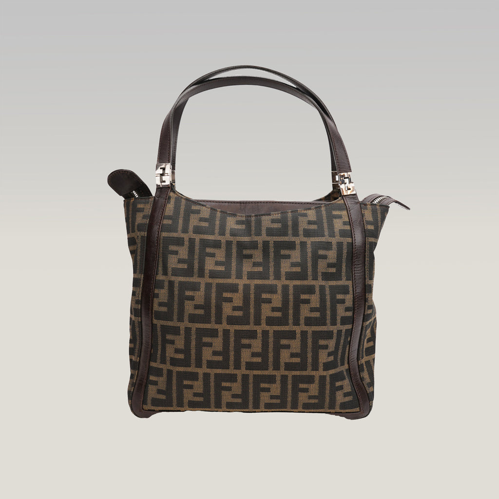 FENDI Borsa a mano in tessuto FF marrone