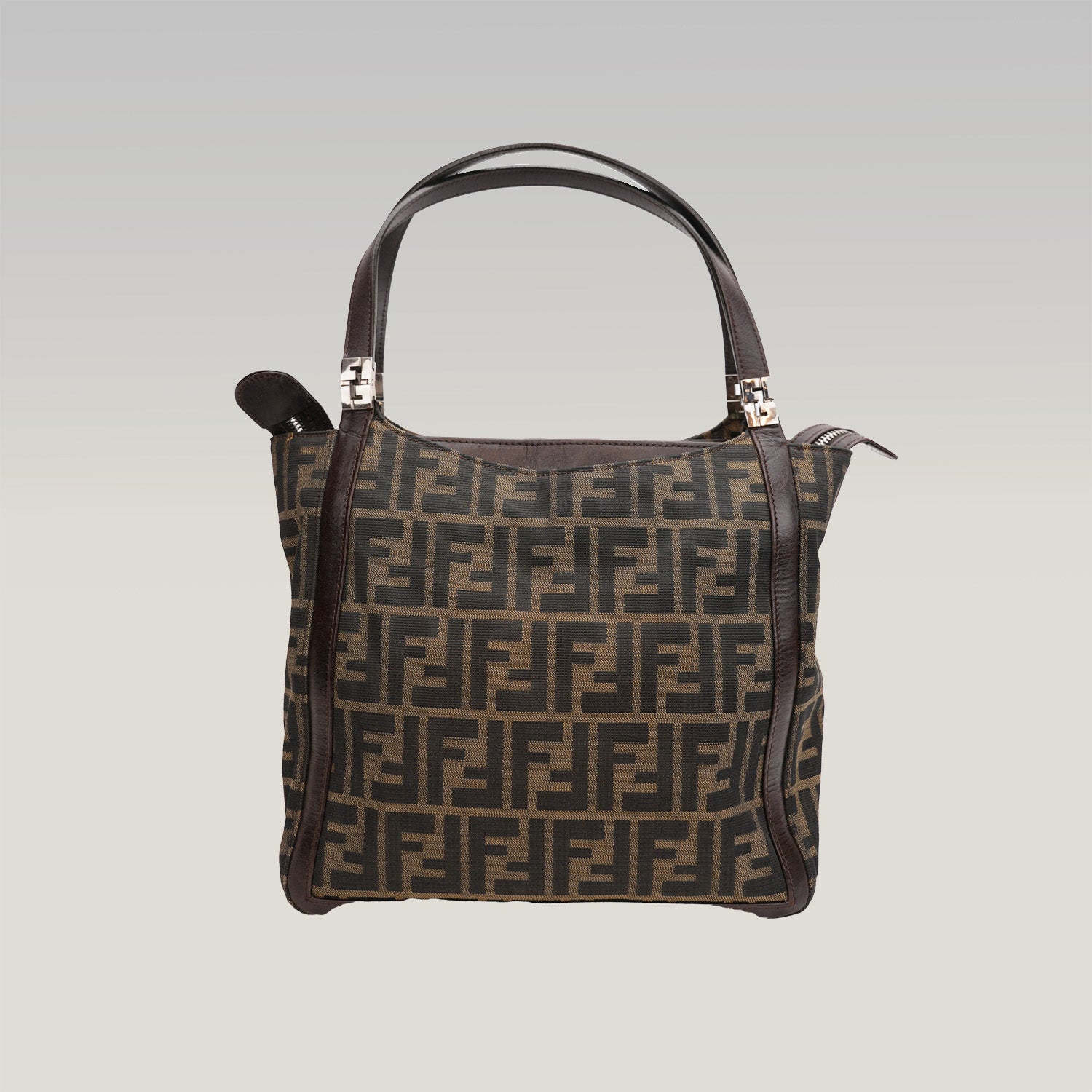 FENDI Borsa a mano in tessuto FF marrone