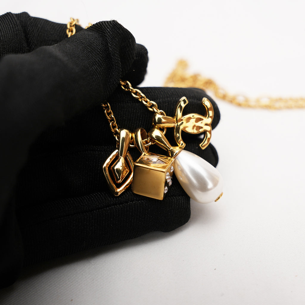 Chanel CC Multicharm Necklace Gold with Pearl and Crystals
