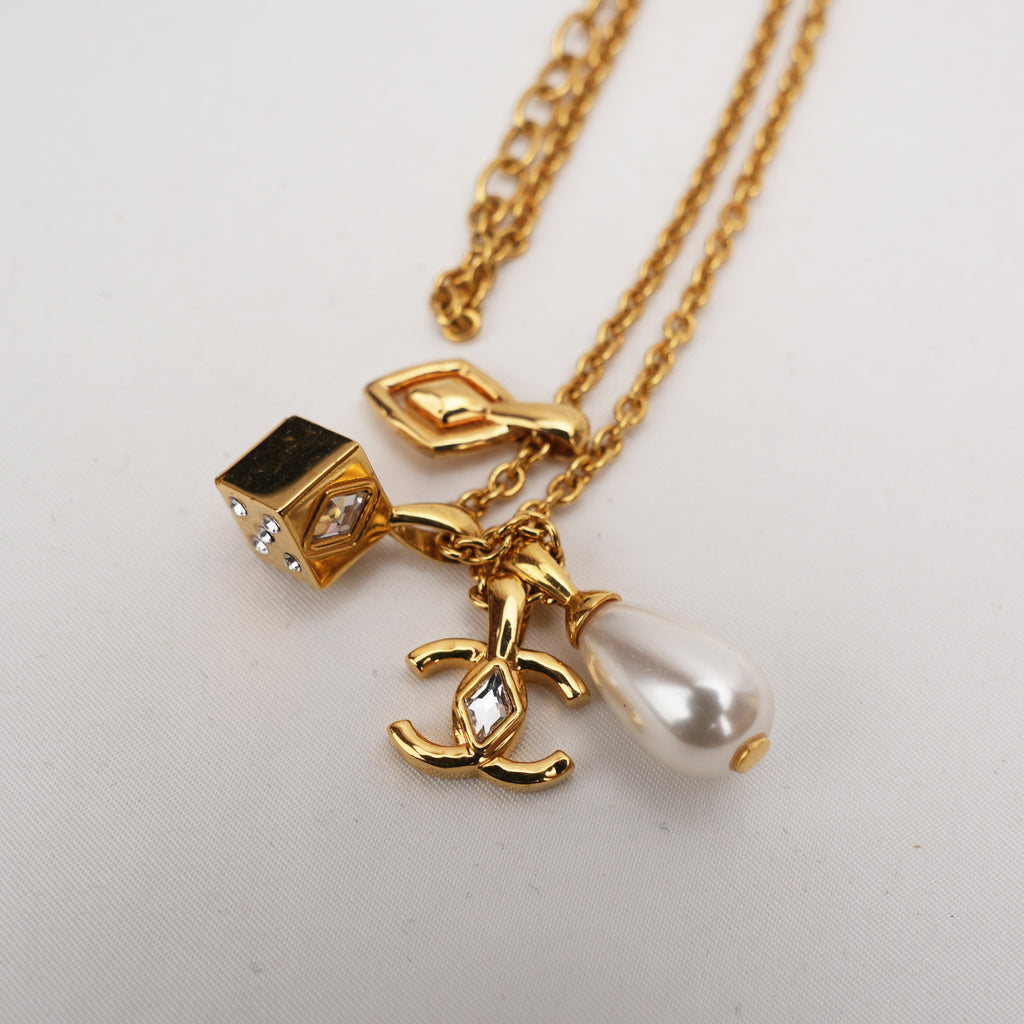 Chanel CC Multicharm Necklace Gold with Pearl and Crystals