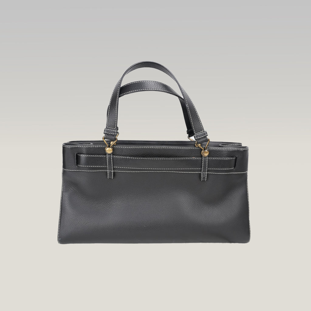 Christian Dior Vintage Tote Orizzontale in Pelle Nera con Cintura