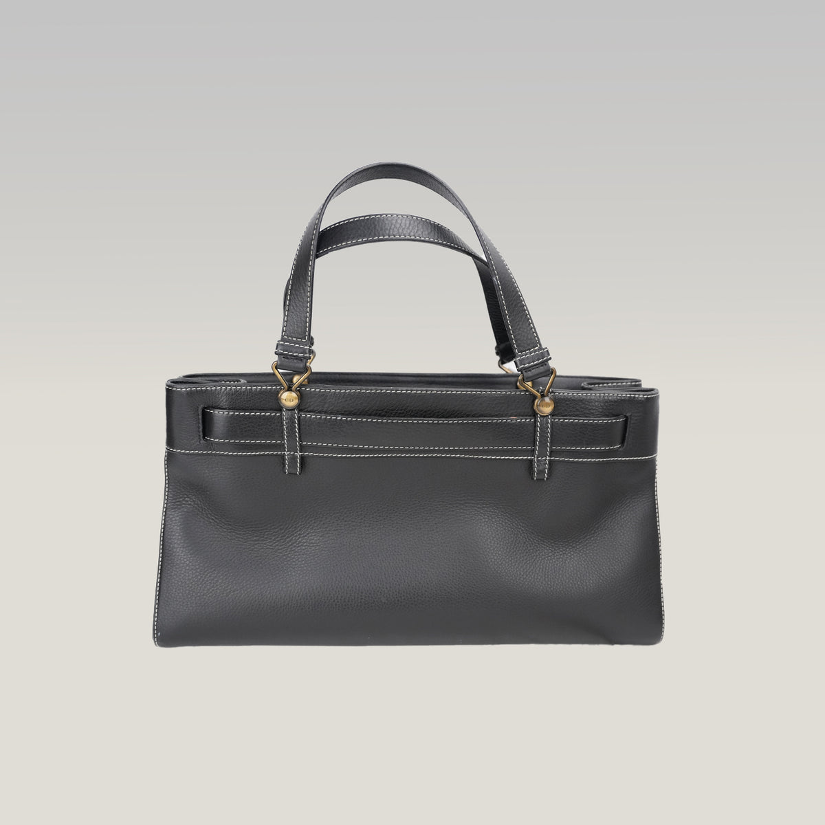 Christian Dior Vintage Tote Orizzontale in Pelle Nera con Cintura