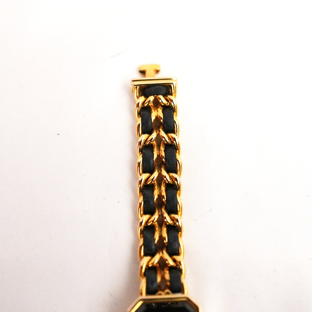 Chanel Première Orologio Nero e Oro con Bracciale a Catena in Pelle e Metallo Dorato