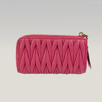 Miu Miu Portafoglio Continental Matelassé in Pelle Nappa Rosa con Logo Dorato
