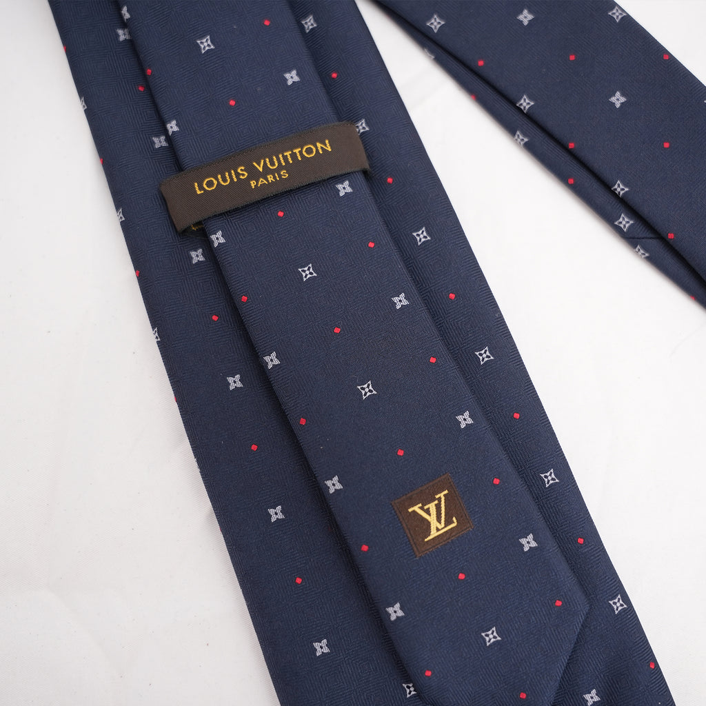Louis Vuitton Navy Silk Monogram Flower Tie