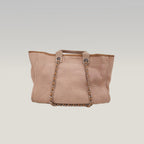 Chanel Deauville Tote Bag Media in Tessuto Marrone con Logo Ricamato e Manici in Pelle – Serie 18