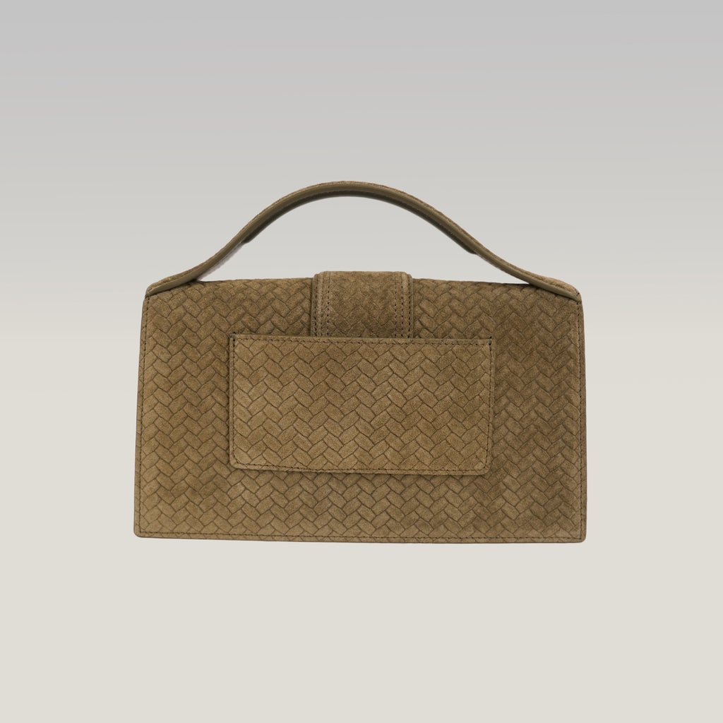 Jacquemus Borsa a Mano in Camoscio Intrecciato Verde Oliva