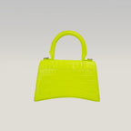 Balenciaga Hourglass XS Borsa a Mano in Pelle Effetto Coccodrillo Giallo Fluo con Logo B Argentato