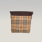 Burberry Vintage Nova Check Messenger Bag Beige Canvas & Brown Leather Crossbody Bag