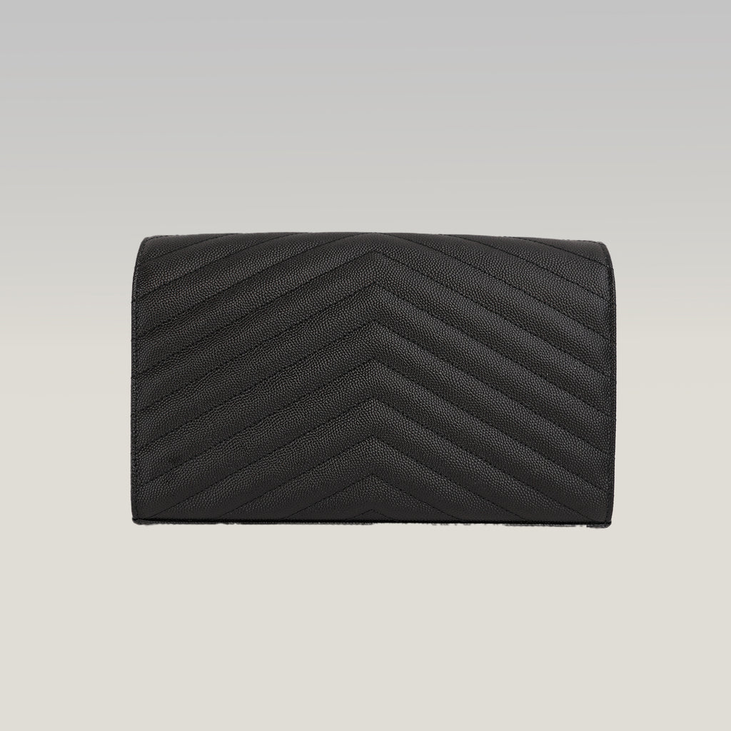 Pochette Saint Laurent Monogram Nera in Pelle Matelassé Chevron con Logo YSL Dorato