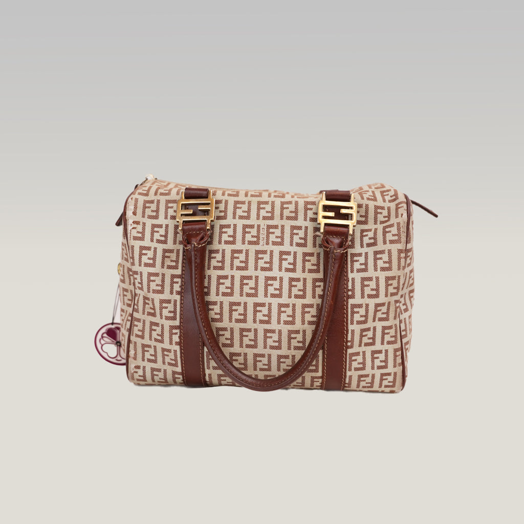 Fendi Zucchino Boston Bag Vintage in Tela Monogram e Pelle Marrone